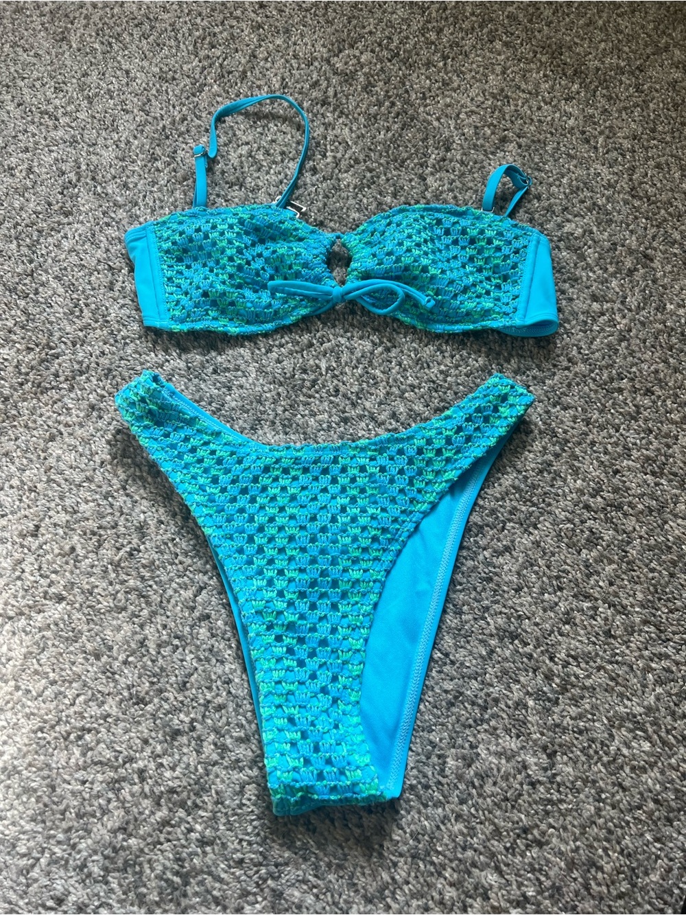 wild fable Turquoise Crochet Bikini Set